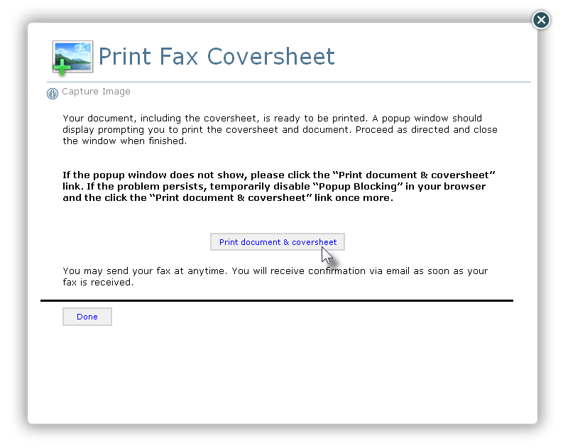 Figure 7 Print Fax Coversheet Fly-Out